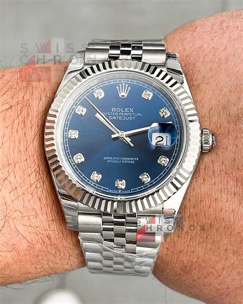 rolex datejust blue diamond dial|rolex datejust 41mm diamond bezel.